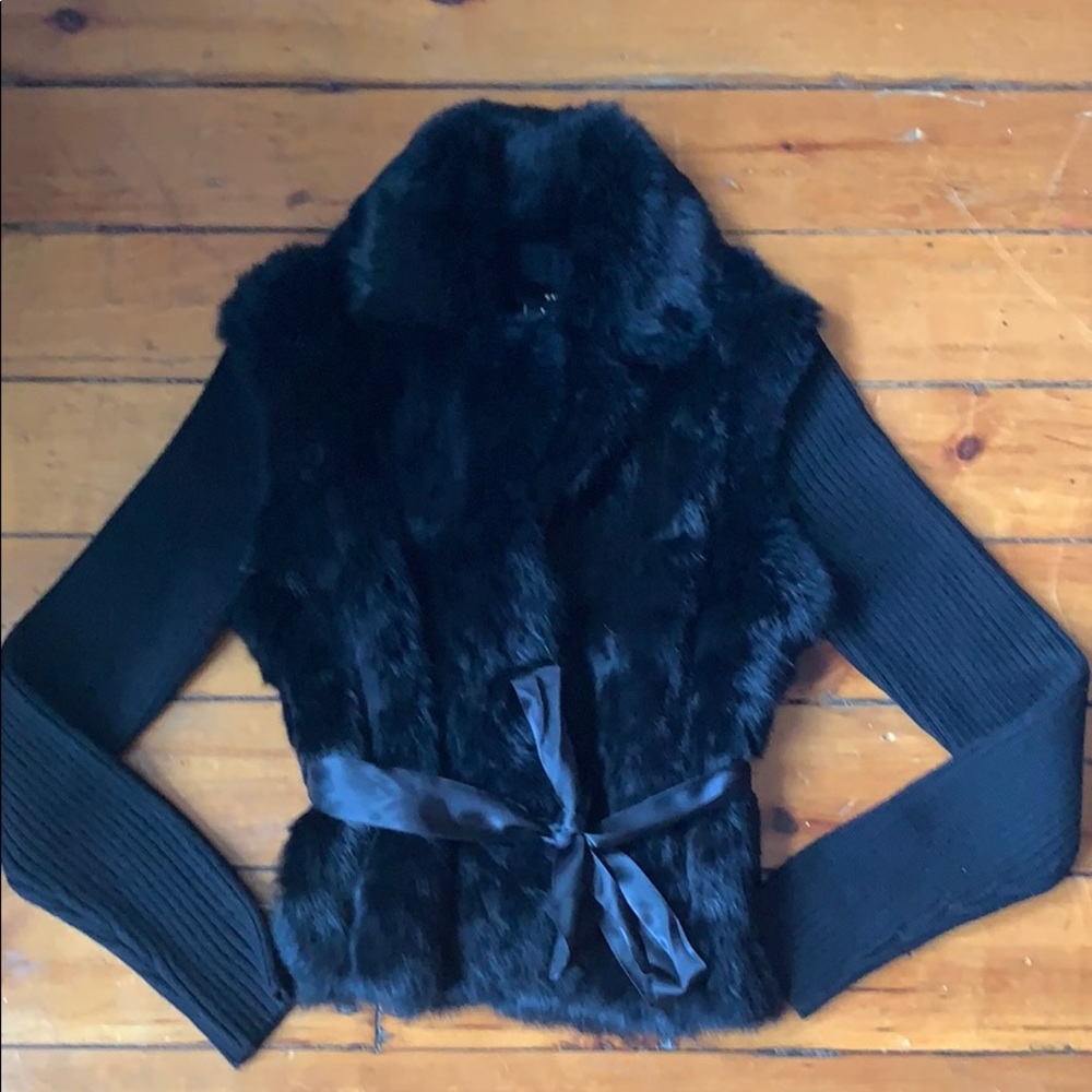 ❄️ Holiday Glam! Rabbit Fur Jacket w/ Knit 🧶 Back
